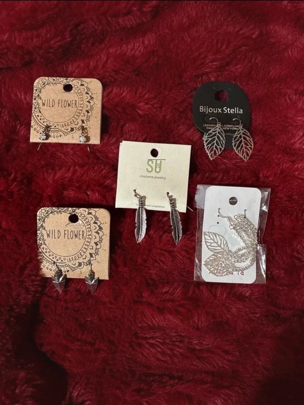 Wild Flower Boho Western Leaf Dangly Earring Lot of 5